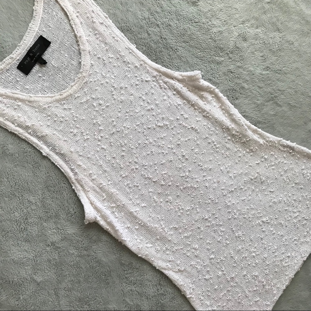 Rag & Bone Textured Knit White Sleeveless Tank Top
